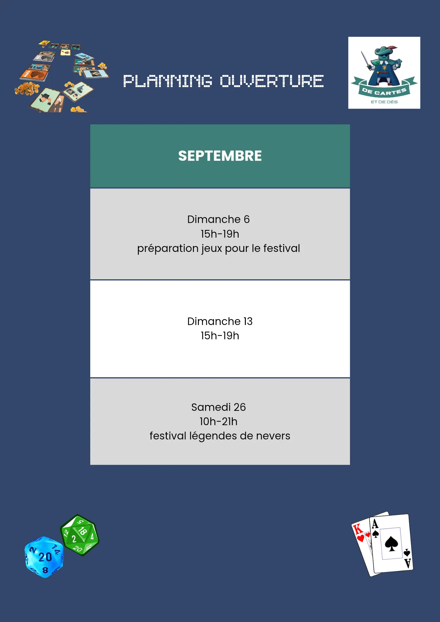 Planning du mois de septembre 2026